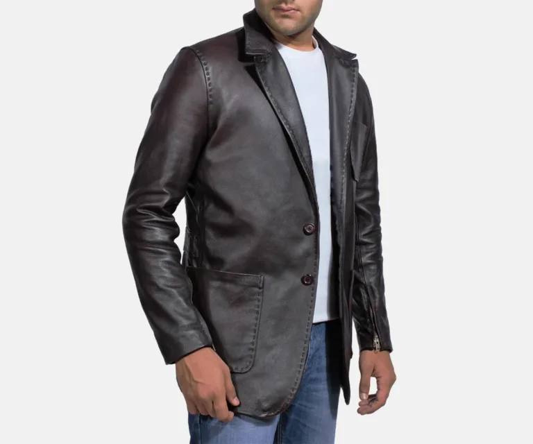 Wine Black Leather Blazer — view 2