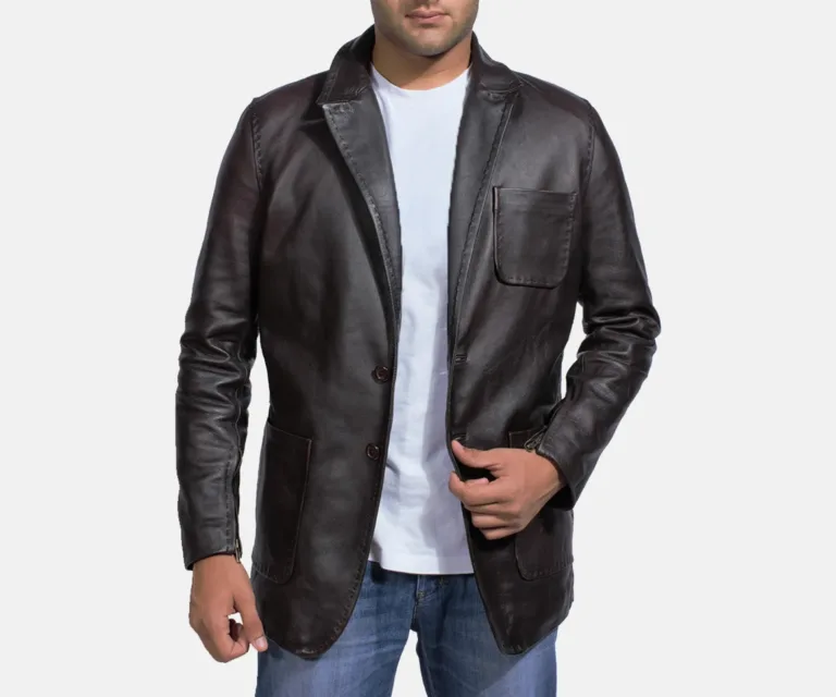 Wine Black Leather Blazer — view 3