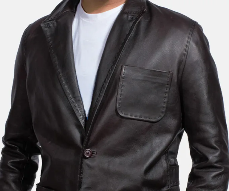 Wine Black Leather Blazer — view 6