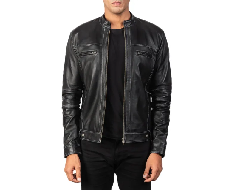Youngster Black Leather Biker Jacket — Front Open Hero Presentation