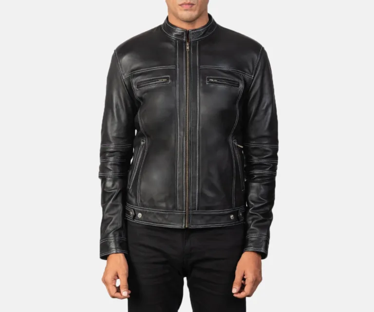Youngster Black Leather Biker Jacket — Rear Back View & Tapered Waistband