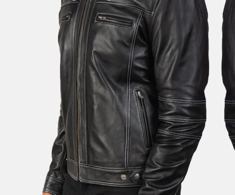 Youngster Black Leather Biker Jacket — Editorial Full-Length Head-to-Toe Model Presentation
