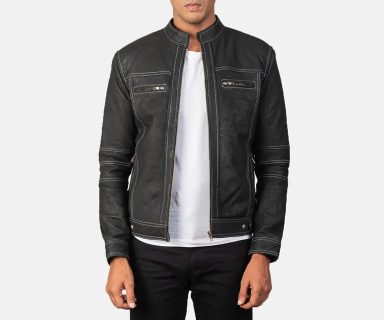 Youngster Distressed Black Leather Jacket — Front Open Hero Presentation