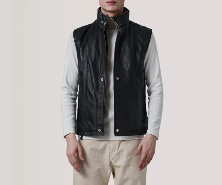 Zane Black Leather Vest — Front Open Hero Presentation