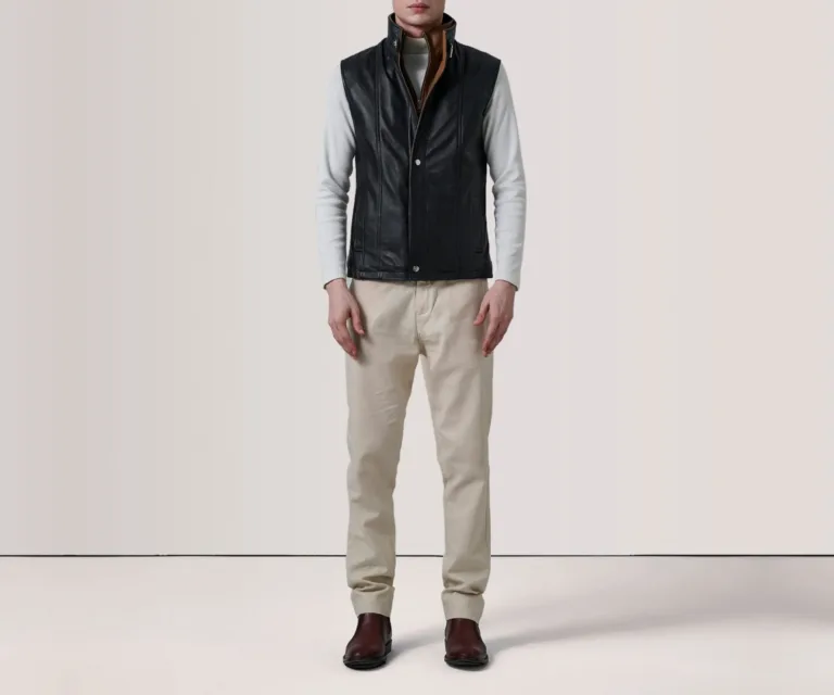 Zane Black Leather Vest — Quarter Angle Profile & Armhole Detail