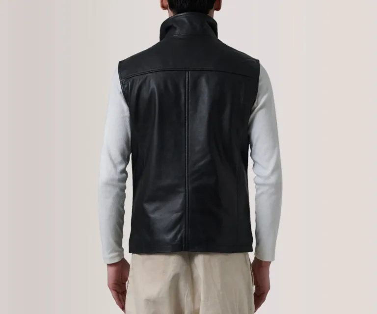 Zane Black Leather Vest — Rear Back View & Clean Tailored Hemline