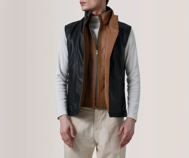 Zane Black Leather Vest — Macro Detail Leather Grain, Stitching & Hardware