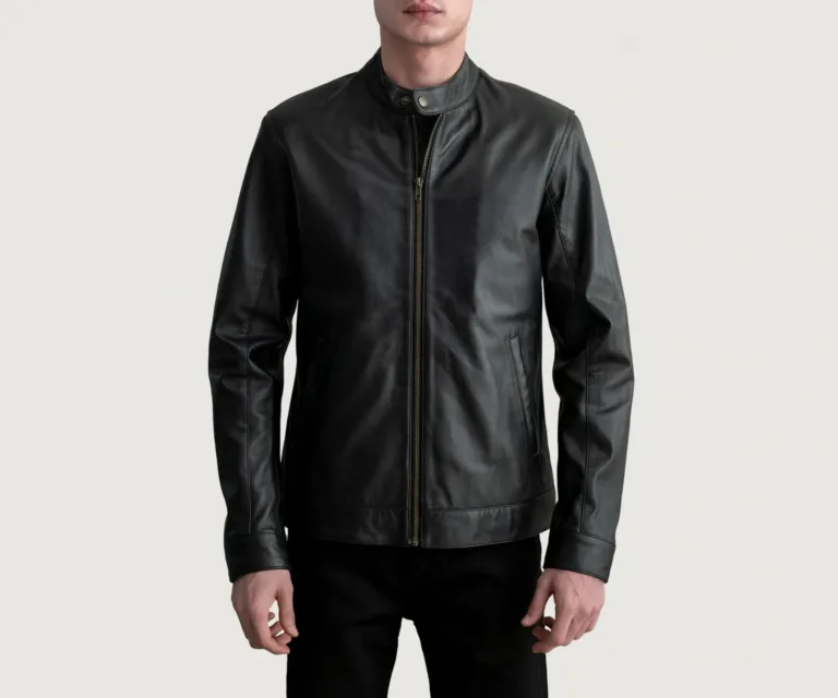 Zen Black Leather Biker Jacket — Front Open Hero Presentation