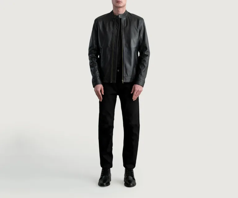 Zen Black Leather Biker Jacket — Rear Back View & Clean Hemline