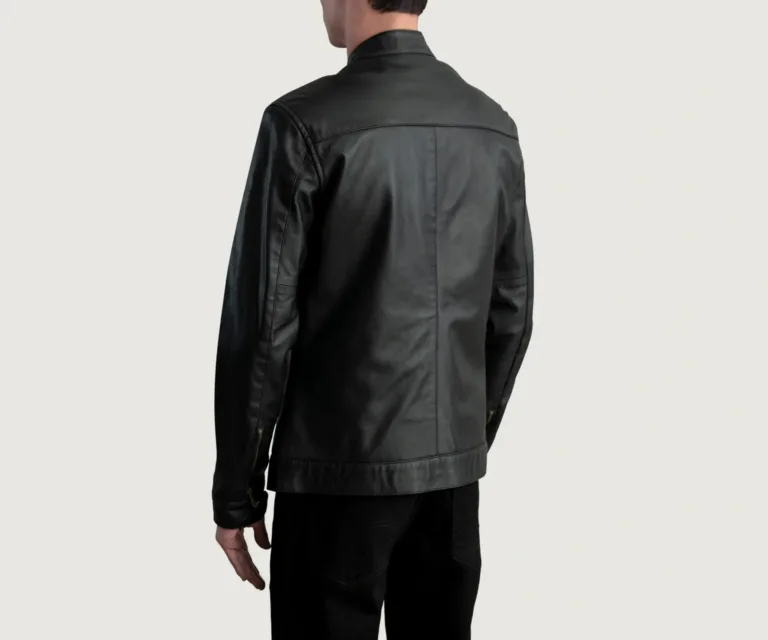 Zen Black Leather Biker Jacket — Macro Detail Texture, Stitching & Hardware