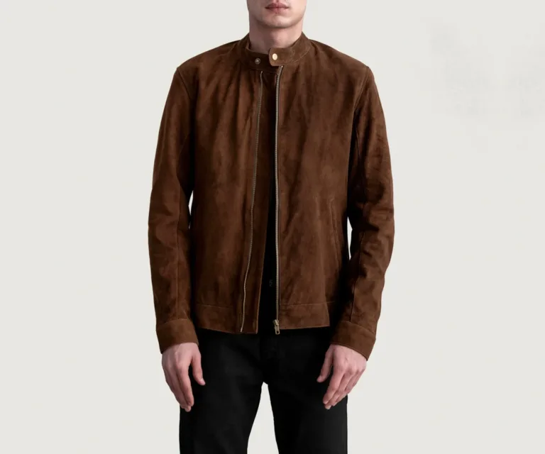Zen Brown Suede Biker Jacket — Front Open Hero Presentation