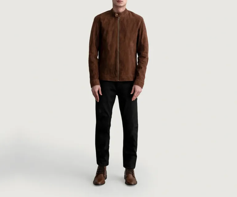 Zen Brown Suede Biker Jacket — Rear Back View & Clean Hemline