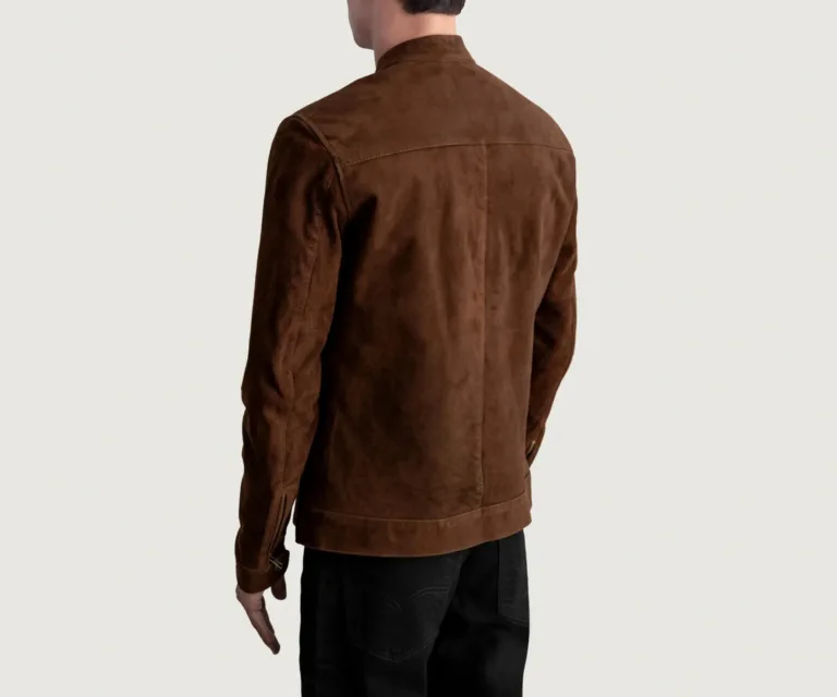 Zen Brown Suede Biker Jacket — Editorial Full-Length Head-to-Toe Model Presentation