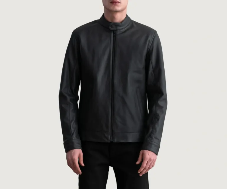 Zen Matte Black Leather Biker Jacket — Front Zipped Placket & Collar Detail
