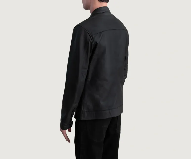Zen Matte Black Leather Biker Jacket — Full-Length Model Editorial Presentation