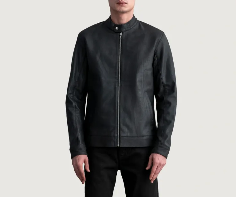 Zen Tumbled Black Leather Biker Jacket — Front Open Hero Presentation