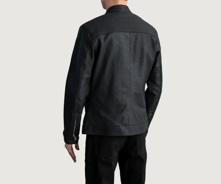 Zen Tumbled Black Leather Biker Jacket — Editorial Full-Length Head-to-Toe Model Presentation