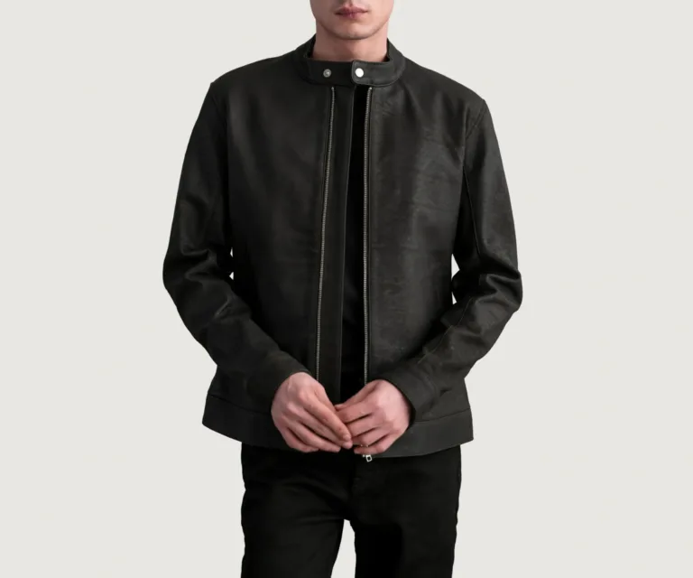 Zen Tumbled Brown Leather Biker Jacket — Front Open Hero Presentation
