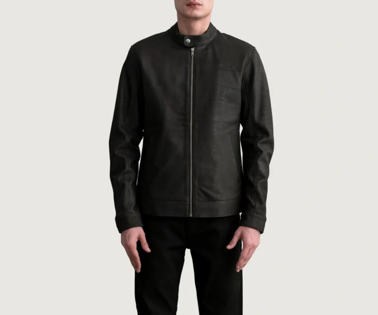 Zen Tumbled Brown Leather Biker Jacket — Front Zipped Placket & Collar Detail