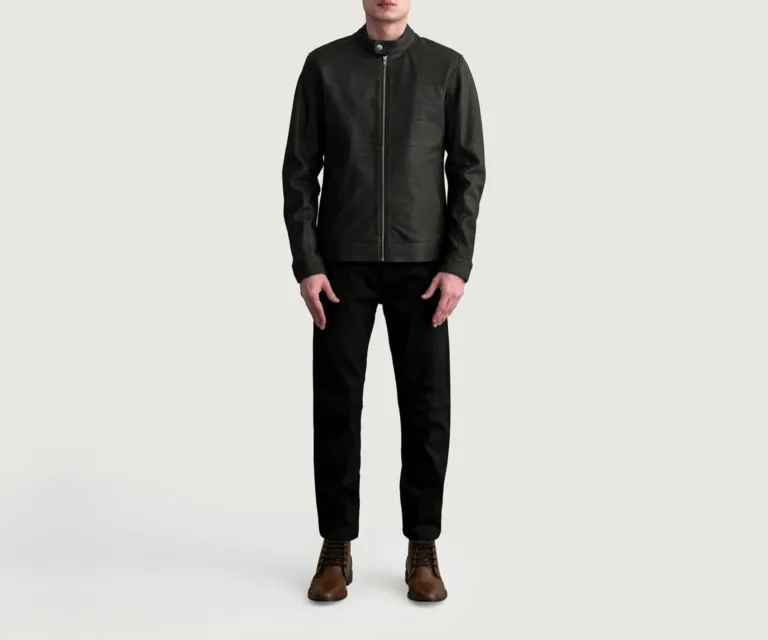 Zen Tumbled Brown Leather Biker Jacket — Rear Back View & Clean Hemline