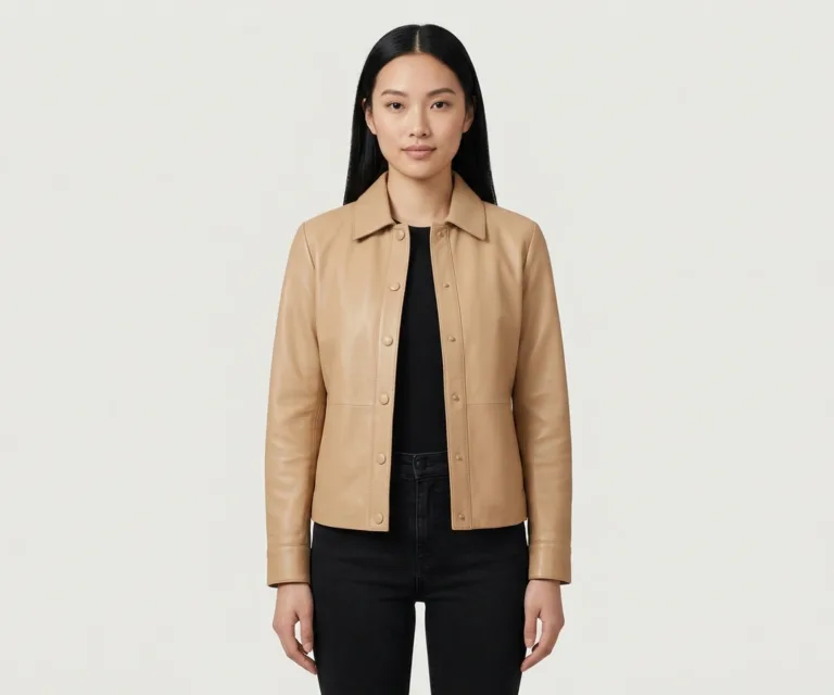 Zenith Beige Leather Shirt Jacket Front View 1080x900