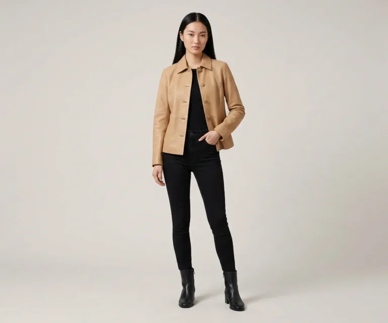 Zenith Beige Leather Shirt Jacket Lifestyle Studio 1080x900