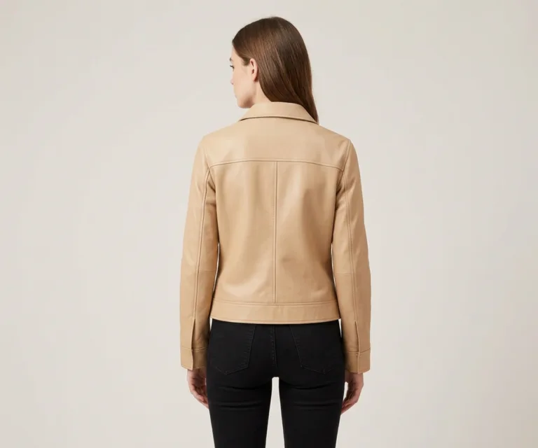 Zenith Beige Leather Shirt Jacket Rear Back View 1080x900