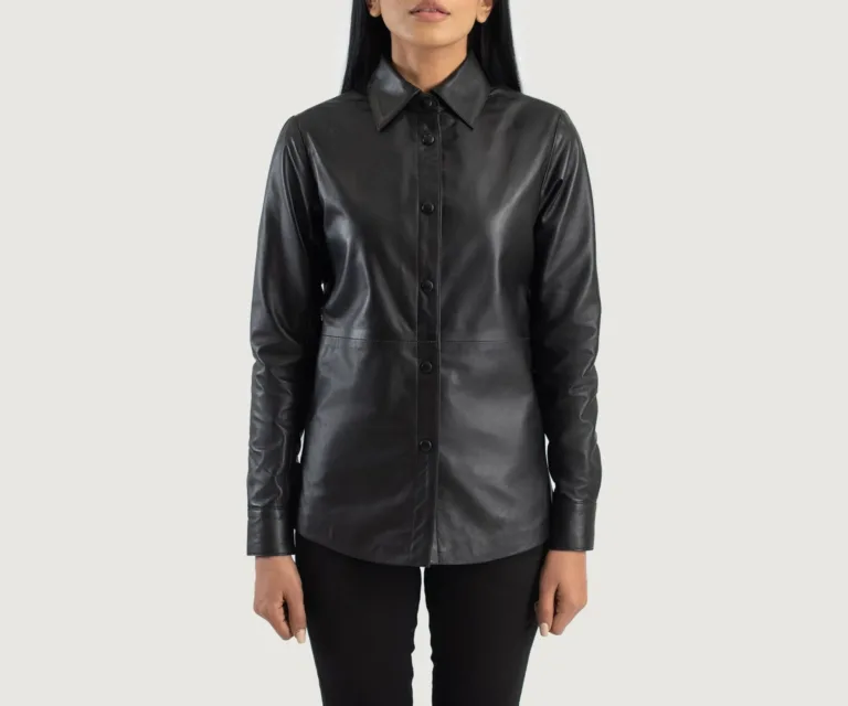 Zenith Black Leather Shirt Jacket Luxury Women's Outerwear — Rear Profile & Tailored Seaming