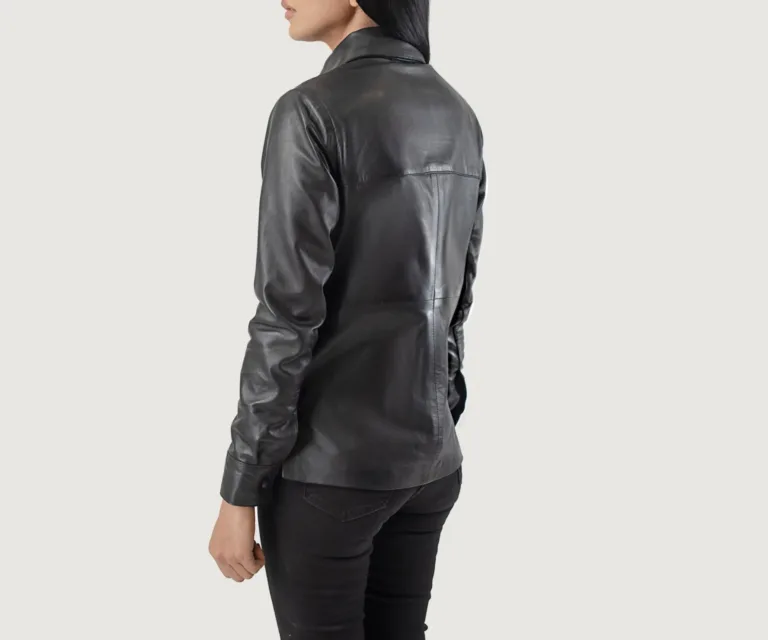 Zenith Black Leather Shirt Jacket Luxury Women's Outerwear — Macro Hardware & Leather Grain