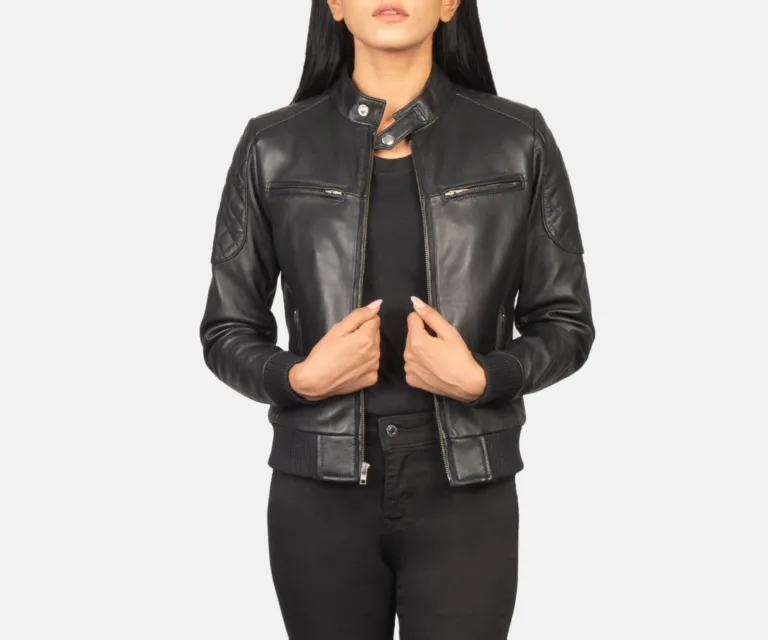 Zenna Black Leather Bomber Jacket Luxury Women's Outerwear — Front Silhouette Hero Presentation