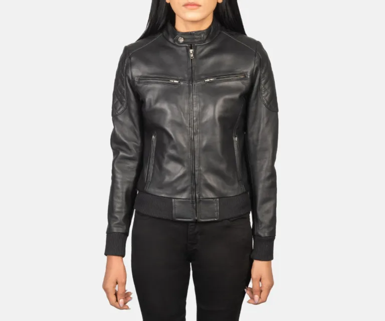 Zenna Black Leather Bomber Jacket Luxury Women's Outerwear — Rear Profile & Tailored Seaming