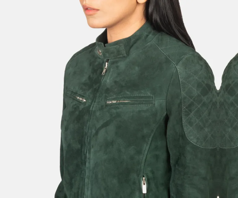 Zenna Green Suede Bomber Jacket Luxury Women's Outerwear — Full-Length Silhouette & Drape