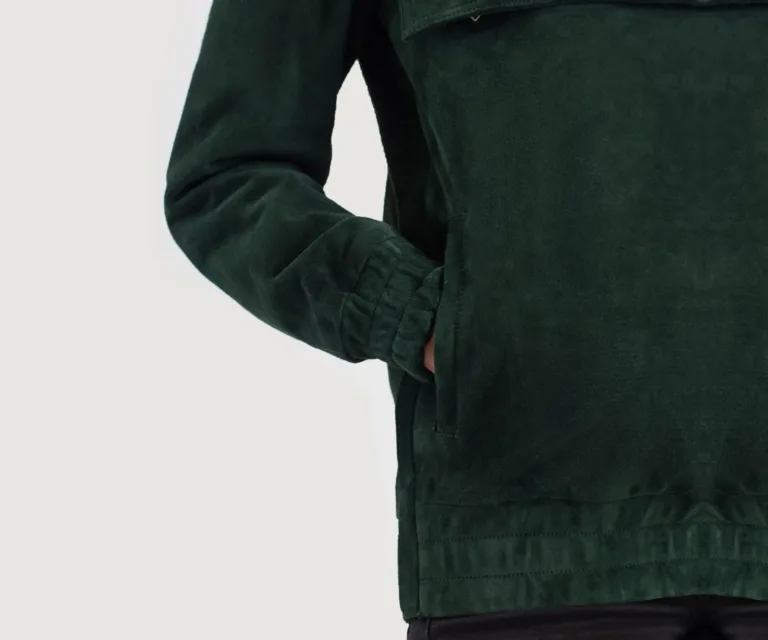 Zest Green Hooded Suede Pullover Jacket Luxury Women's Outerwear — Full-Length Silhouette & Drape
